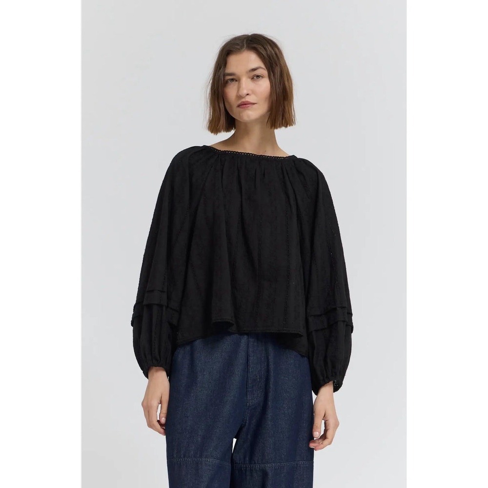 Jenny in the City EMBROIDERED BALLOON SLEEVE TOP BLACK MSRP $83 NWT Size S